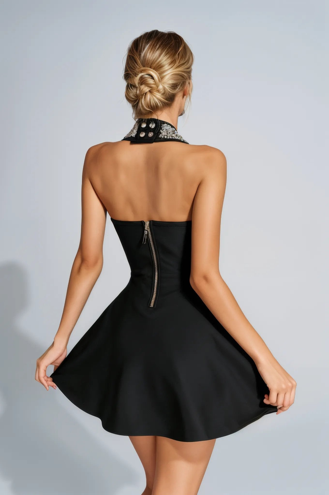 Gabriella A-Line Halter Bandage Rhinestone Dress