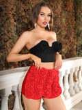Elara Corsage Flower Bandage Two Piece Top and Shorts Set