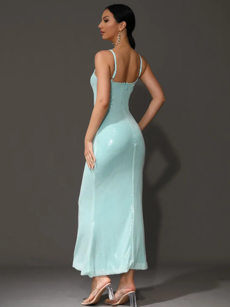 Zoey Flower Sequin Gown Dress