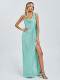 Monice Sequin Draped Gown Dress