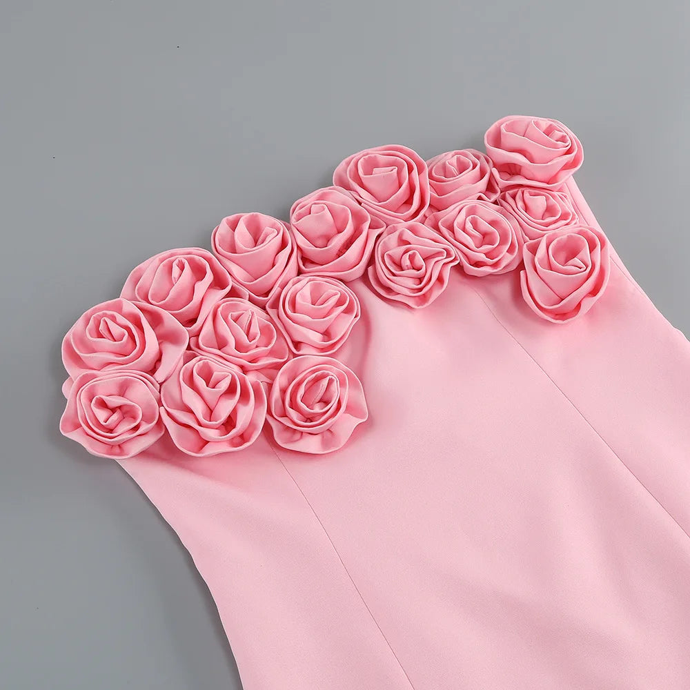 Bonnie Strapless Flower Applique Dress