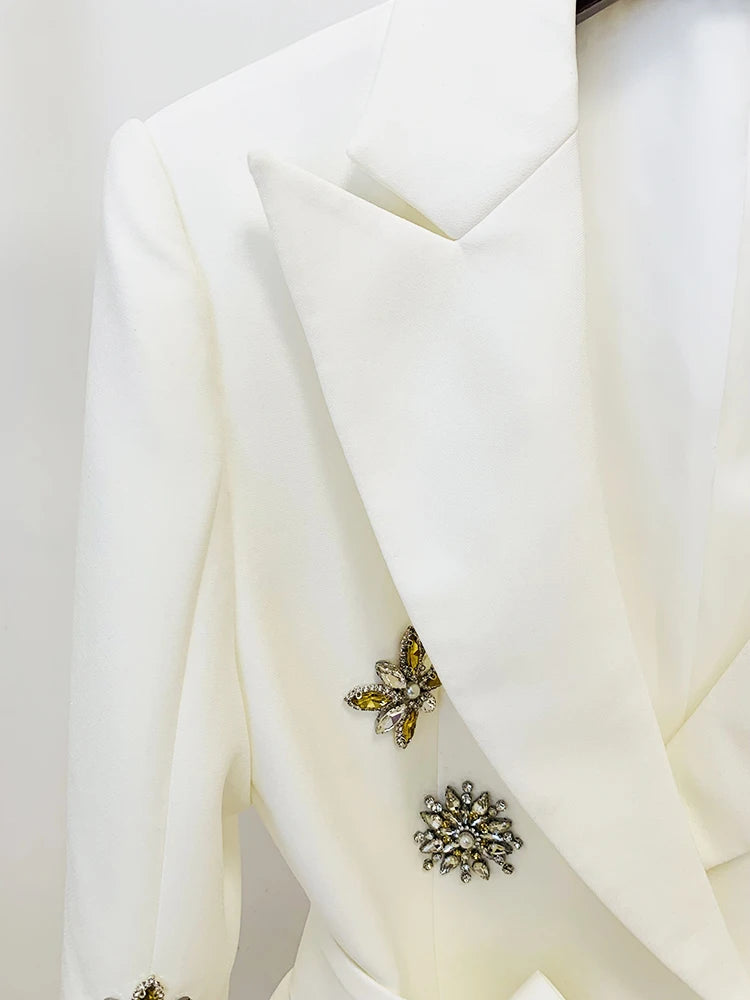 Amelly Slit Sleeve Rhinestone Belted Blazer