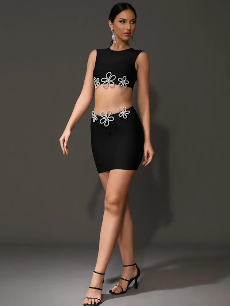 Afare Rhinestone Bandage Two Piece Set