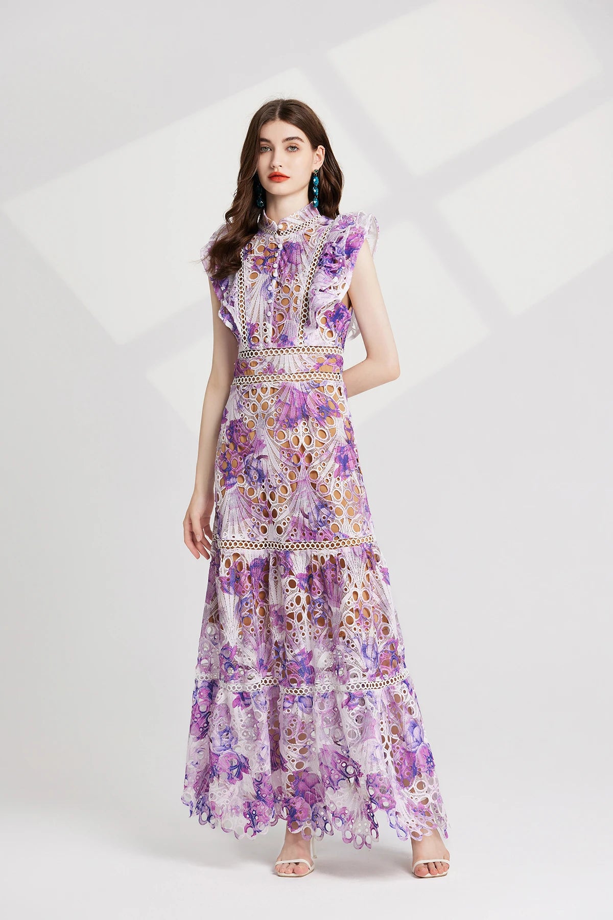 Elaina Summer Flower Embroidery Maxi Dress