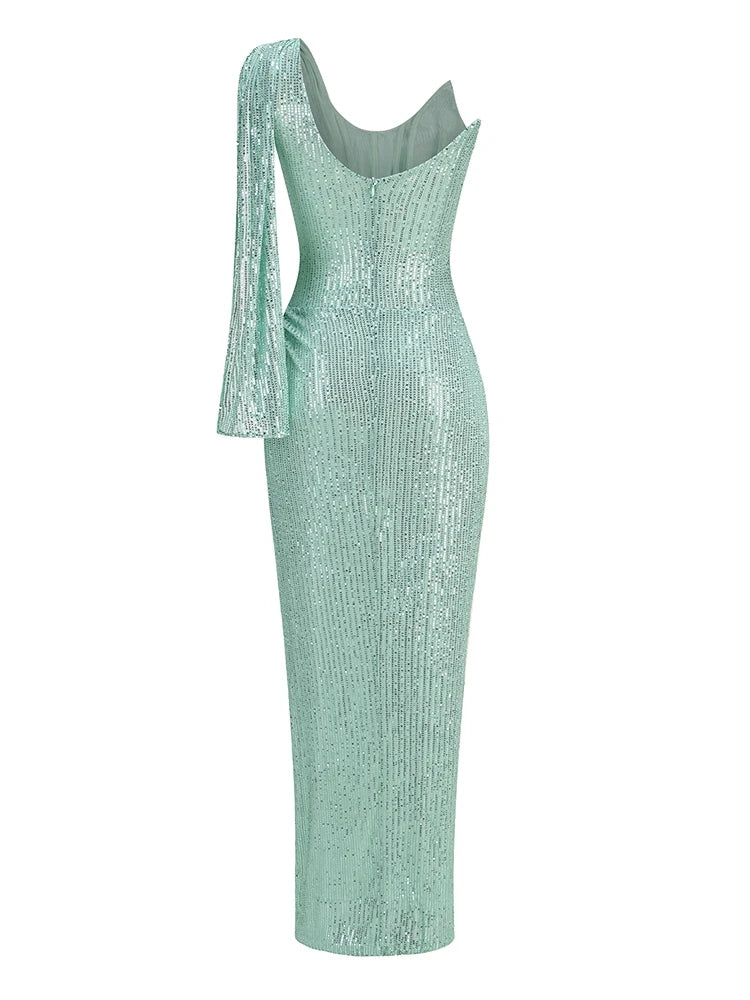 Monice Sequin Draped Gown Dress