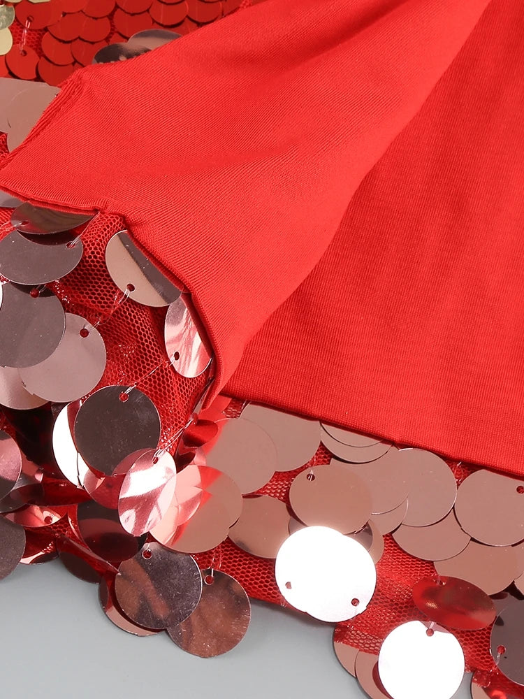 Yvaine Strapless Feathers Sequin Red Dress