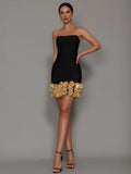 Potter Strapless Bandage Flower 3D Flowers Hem Dress