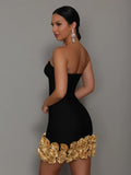 Potter Strapless Bandage Flower 3D Flowers Hem Dress