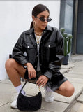 Darllin Black Vegan Leather Button Up Shirt