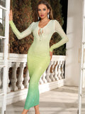 Jessica Long Sleeve Gradient Mesh Rhinestone Dress