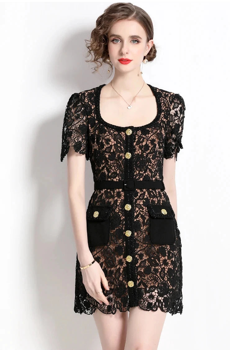 Elliana Black Lace Mini Dress