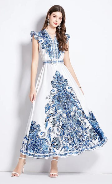 Bonica Printed Ethnic Motifs Belted Dress