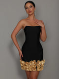 Potter Strapless Bandage Flower 3D Flowers Hem Dress
