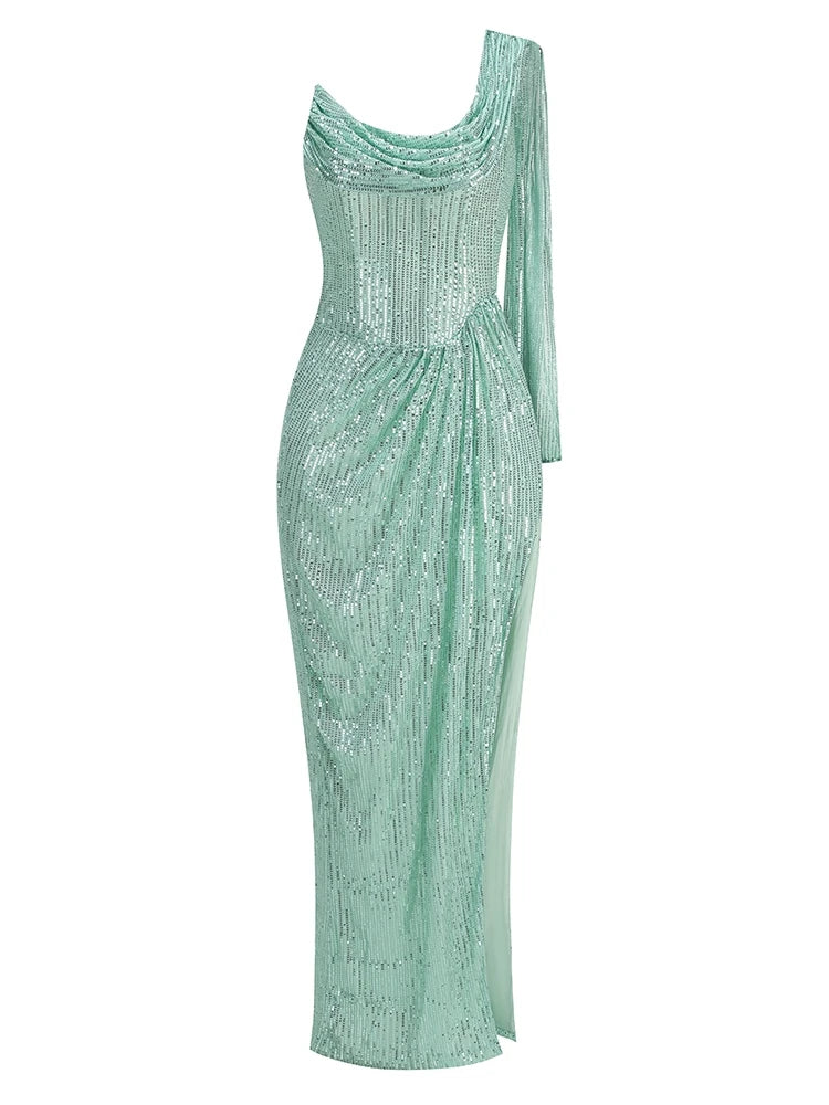 Monice Sequin Draped Gown Dress