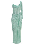 Monice Sequin Draped Gown Dress