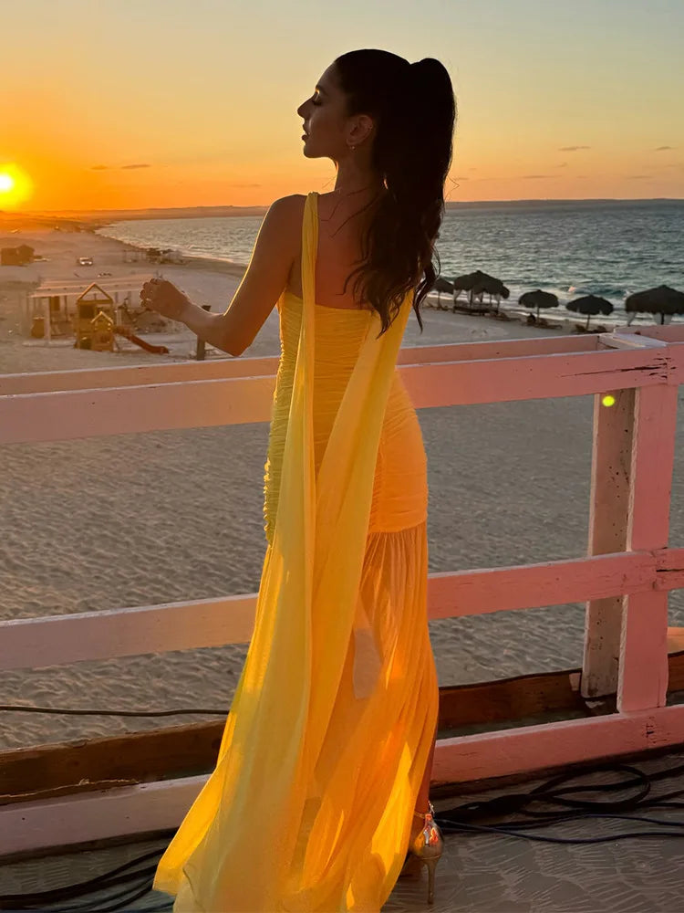 Tatti Mesh Halter Gown Dress