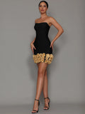 Potter Strapless Bandage Flower 3D Flowers Hem Dress