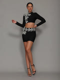 Sasha Long Sleeve Rhinestone Bandage Two Piece Set