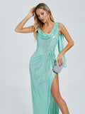 Monice Sequin Draped Gown Dress