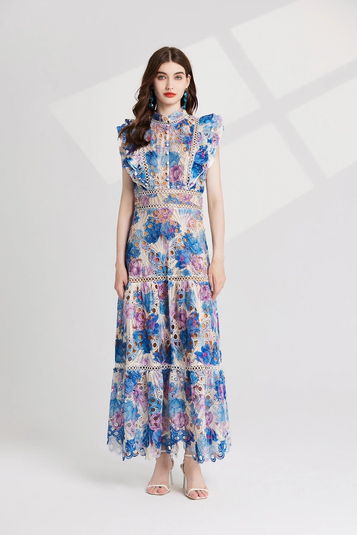 Elaina Summer Flower Embroidery Maxi Dress