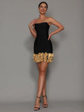 Potter Strapless Bandage Flower 3D Flowers Hem Dress