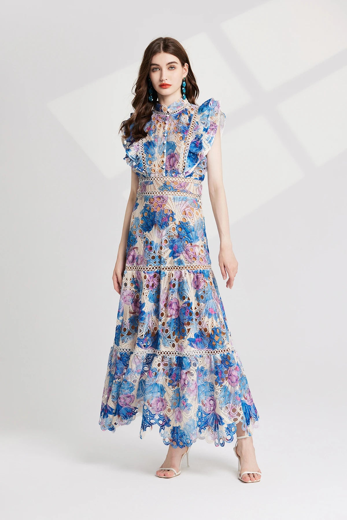 Elaina Summer Flower Embroidery Maxi Dress