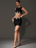 Afare Rhinestone Bandage Two Piece Set