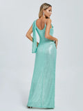 Monice Sequin Draped Gown Dress