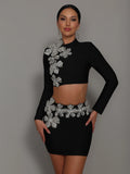 Sasha Long Sleeve Rhinestone Bandage Two Piece Set