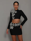 Sasha Long Sleeve Rhinestone Bandage Two Piece Set