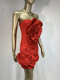 Orenda Strapless Red Flower Applique Dress
