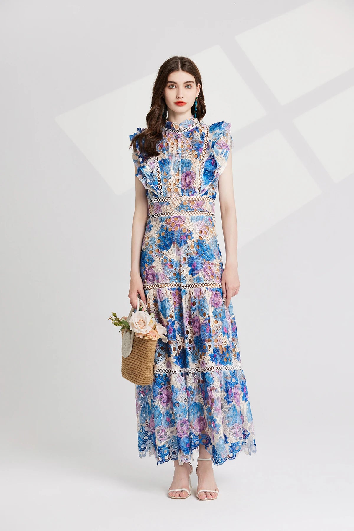 Elaina Summer Flower Embroidery Maxi Dress