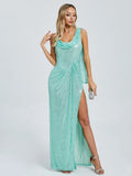 Monice Sequin Draped Gown Dress
