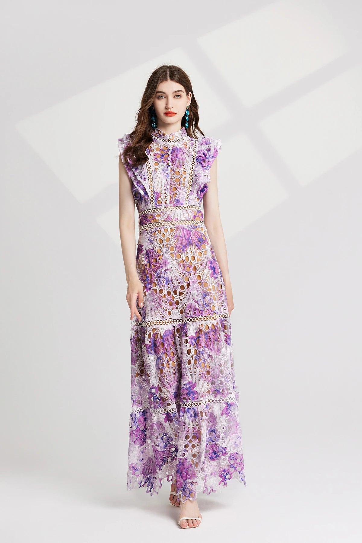 Elaina Summer Flower Embroidery Maxi Dress
