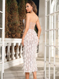 Dakota Strapless Backless Rhinestone and Feathers Dress