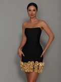 Potter Strapless Bandage Flower 3D Flowers Hem Dress
