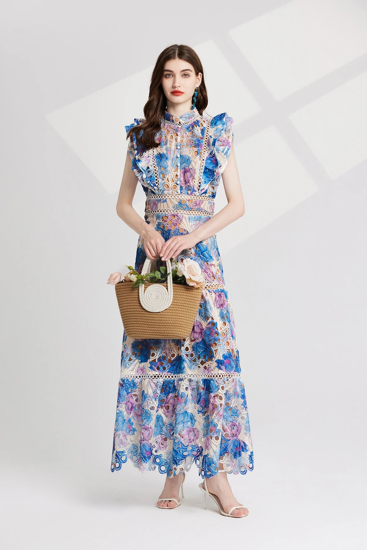 Elaina Summer Flower Embroidery Maxi Dress