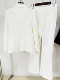 White Pants and Blazer with Pearls Two Piece Set