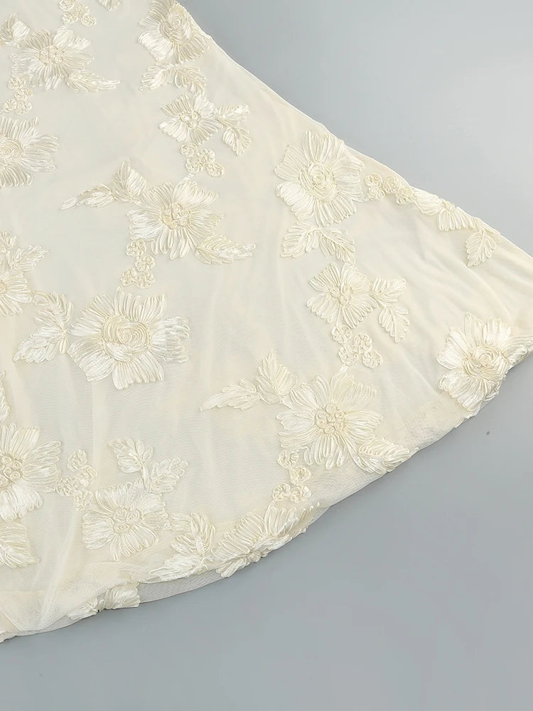 Ysabella Mesh Halter Floral Applique Gown Dress