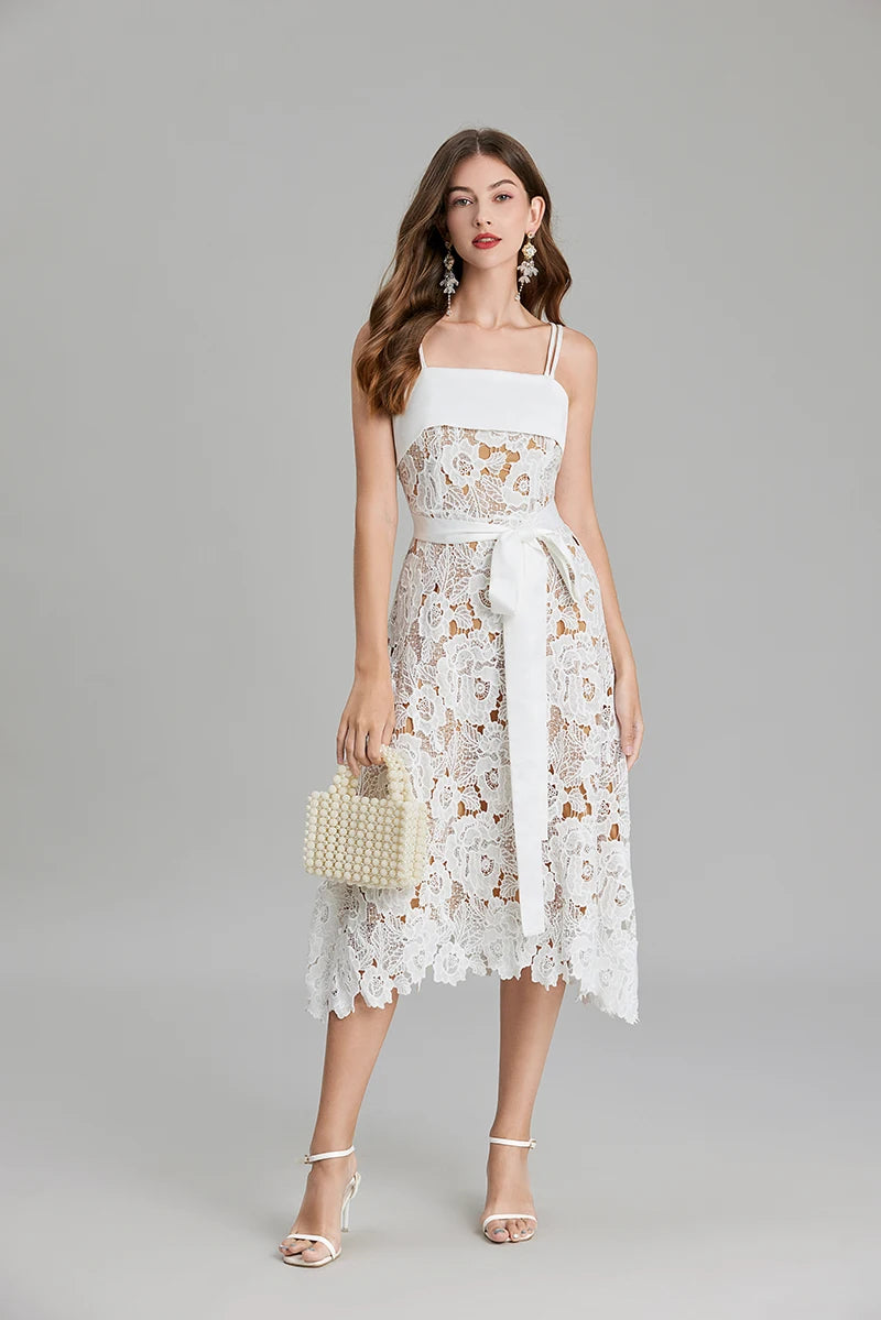 Malani Lace White Midi Dress