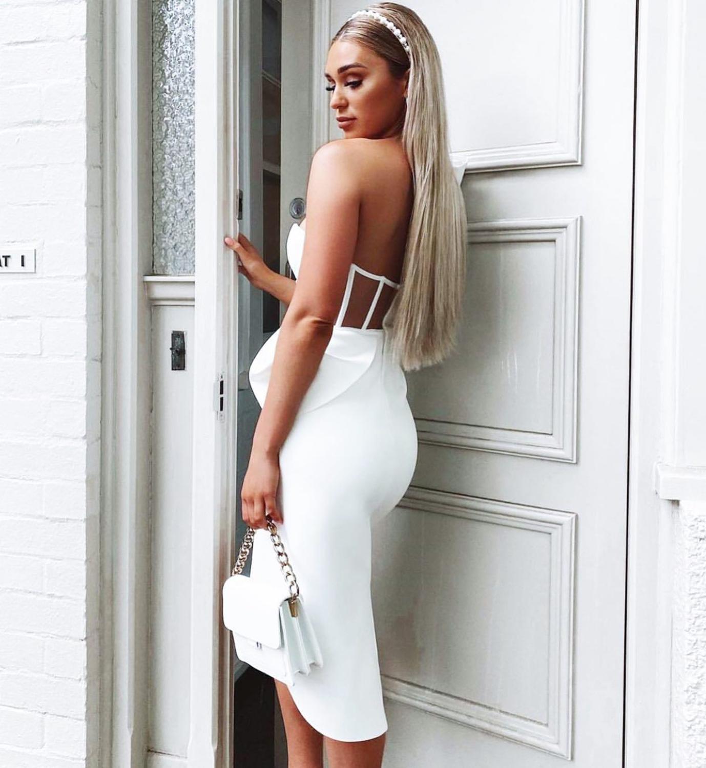 Adelle Bandage Corset-Style One Shoulder Bow Dress - SunsetFashionLA