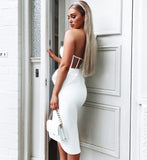 Adelle Bandage Corset-Style One Shoulder Bow Dress - SunsetFashionLA