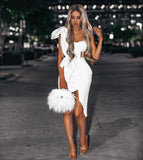 Adelle Bandage Corset-Style One Shoulder Bow Dress - SunsetFashionLA