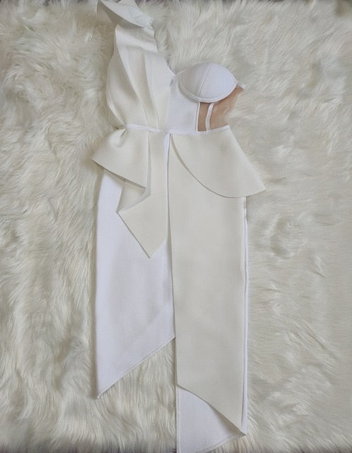 Adelle Bandage Corset-Style One Shoulder Bow Dress - SunsetFashionLA