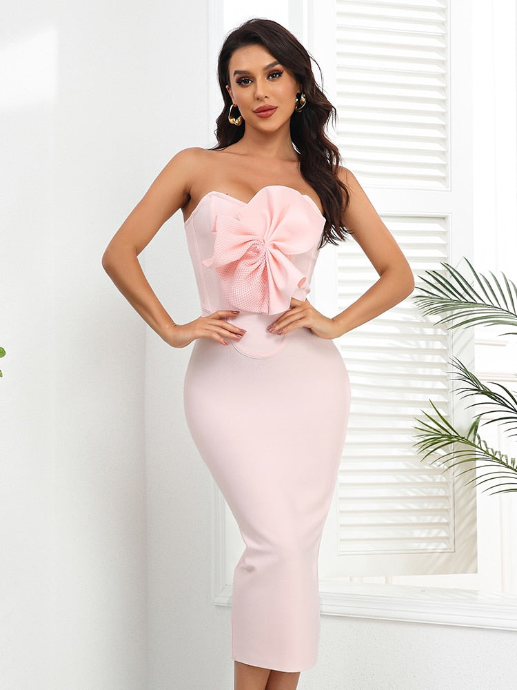 Adriana Bandage Strapless Bow Dress - SunsetFashionLA