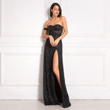 Afina Off Shoulder Gown with a Side Split - SunsetFashionLA