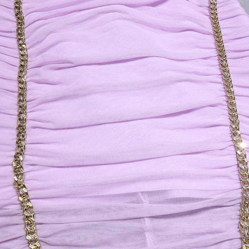 Alice Mesh Ruched Cut Out Chain Dress - SunsetFashionLA