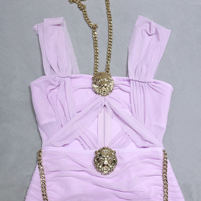 Alice Mesh Ruched Cut Out Chain Dress - SunsetFashionLA