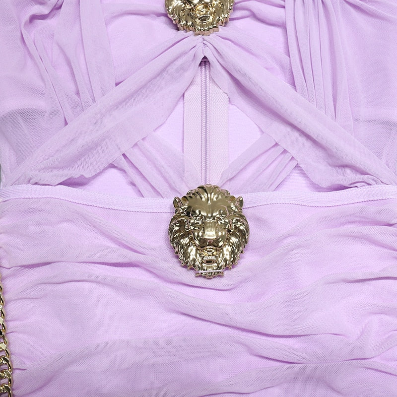 Alice Mesh Ruched Cut Out Chain Dress - SunsetFashionLA