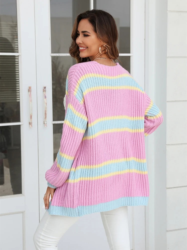Amalthea Loose Striped Knit Cardigan - SunsetFashionLA